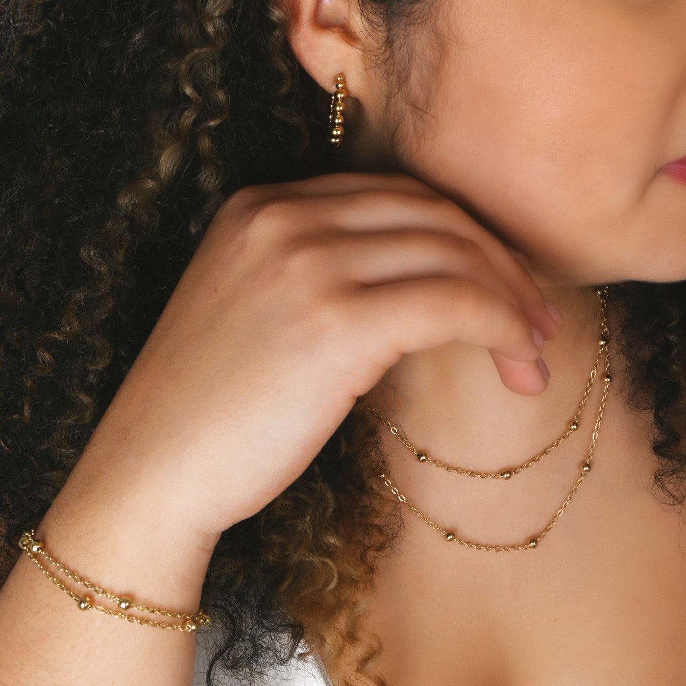 Colar Duplo com Bolinhas | Aço Inoxidável