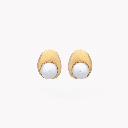 Brincos Oval com Pérola | Aço Inoxidável